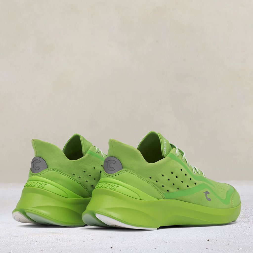 Back view of Courser Uno Men's Acid Green Mono Italian-Made Luxury Sneaker