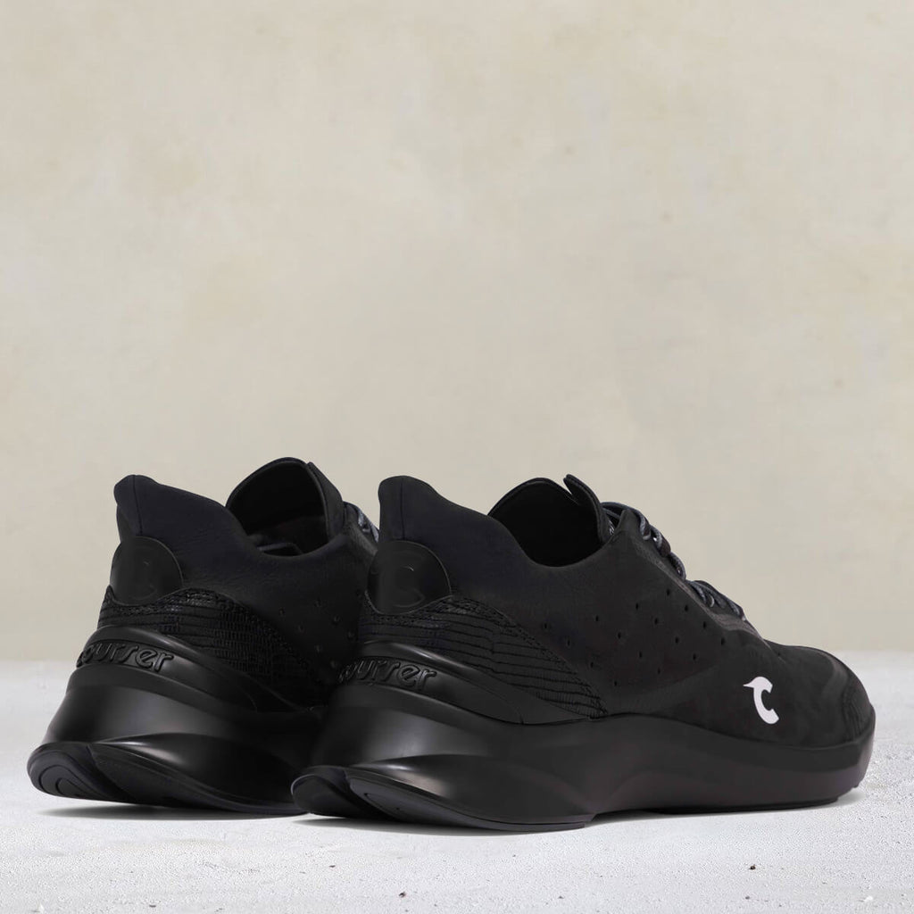 Heel view of Courser Uno Men's Black Mono Italian-Made Luxury Sneakers