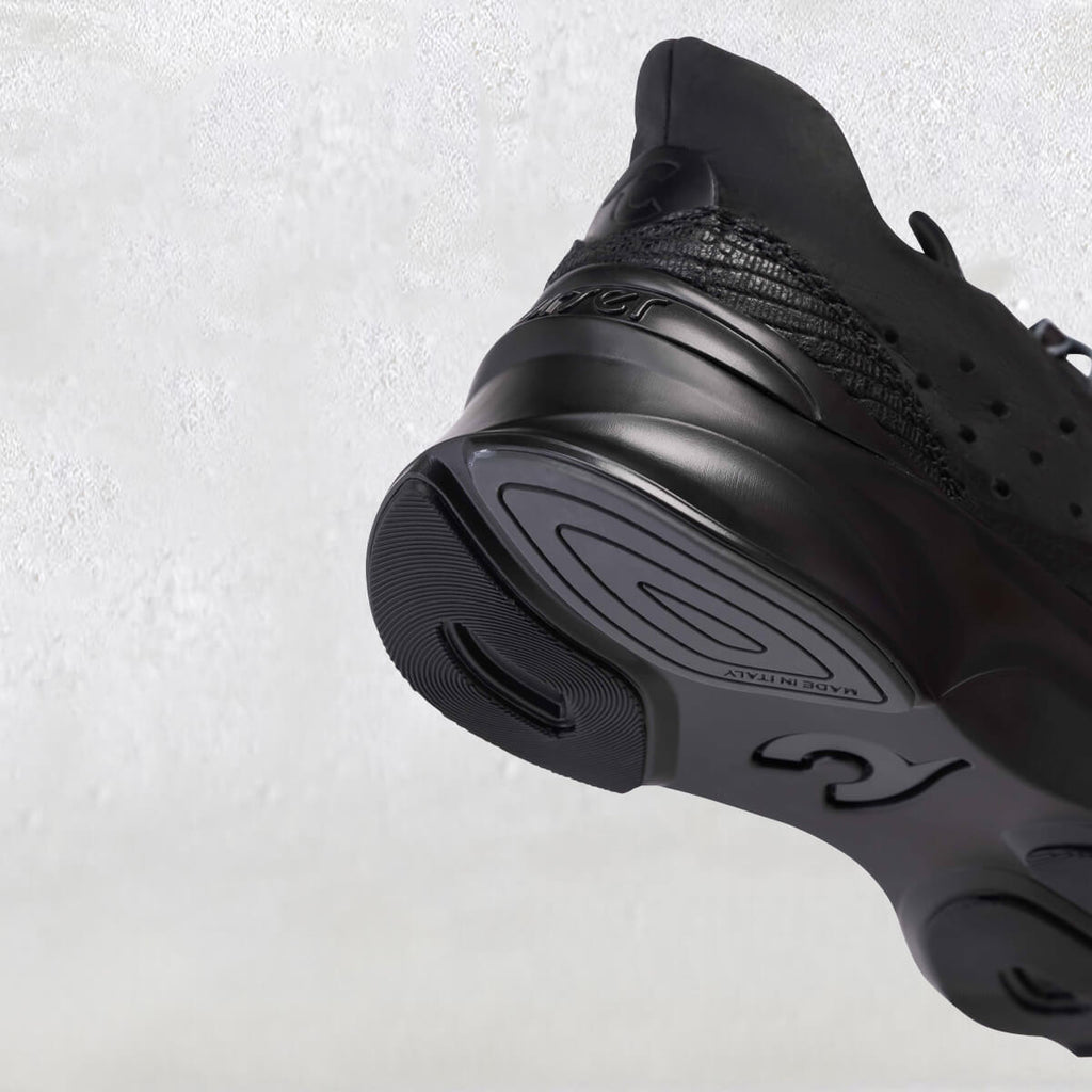 Heel detail of Courser Uno Men's Black Mono Italian-Made Luxury Sneakers