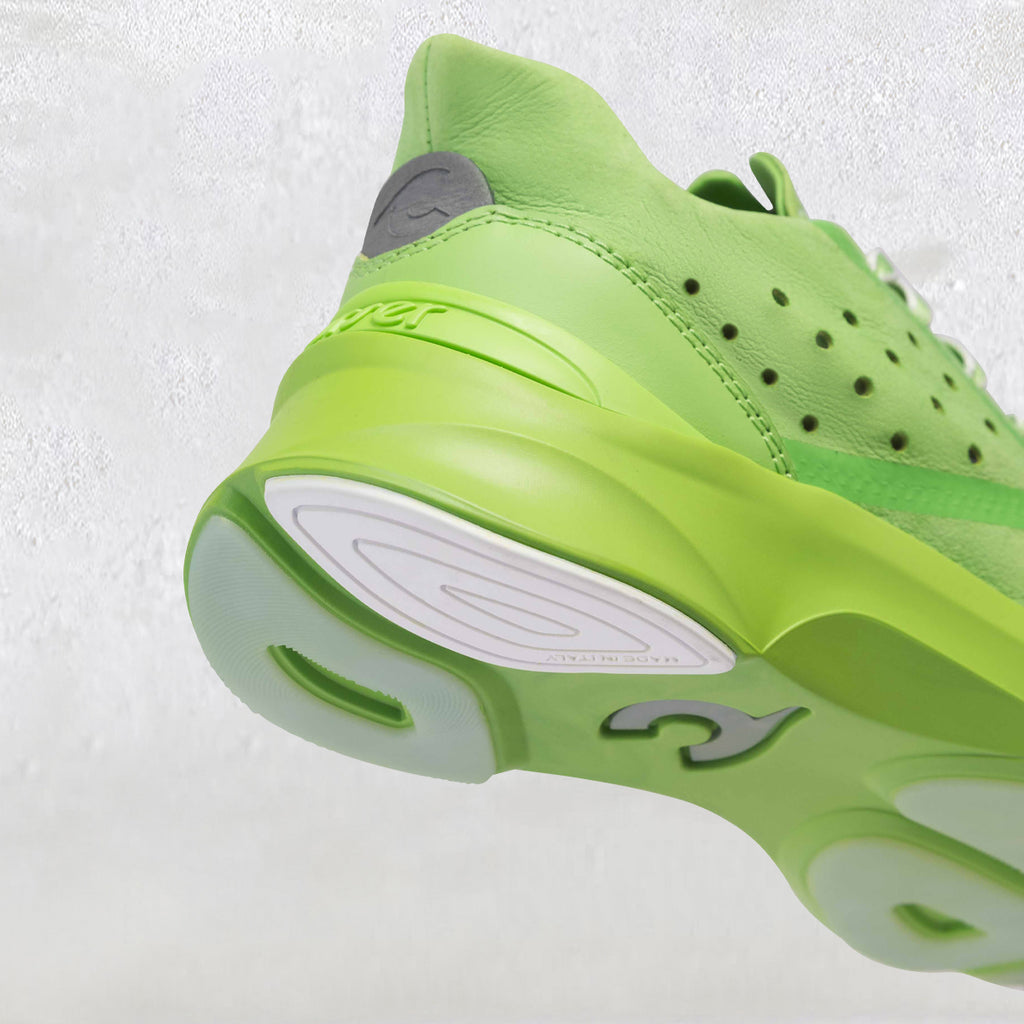 Heel detail of Courser Uno Women's Acid Green Italian-Made Luxury Sneakers