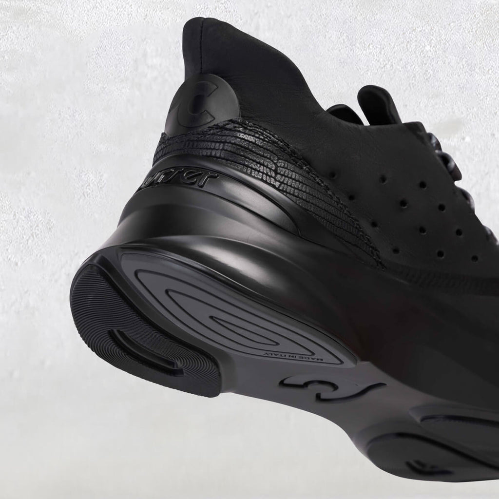 Heel detail of Courser Uno Women's Black Mono Italian-Made Luxury Sneakers