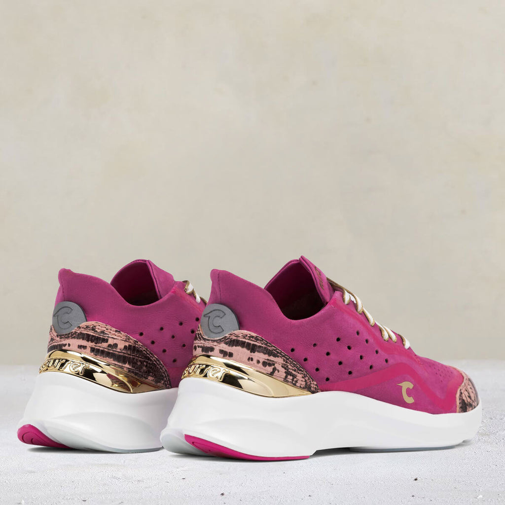 Heel view of Courser Uno Women's Pink Luxe Italian-Made Luxury Sneakers