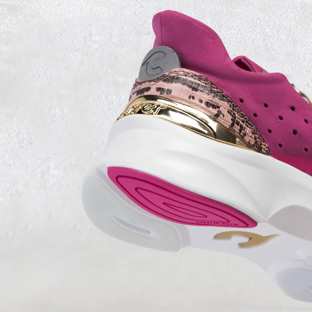 Heel detail of Courser Uno Women's Pink Luxe Italian-Made Luxury Sneakers