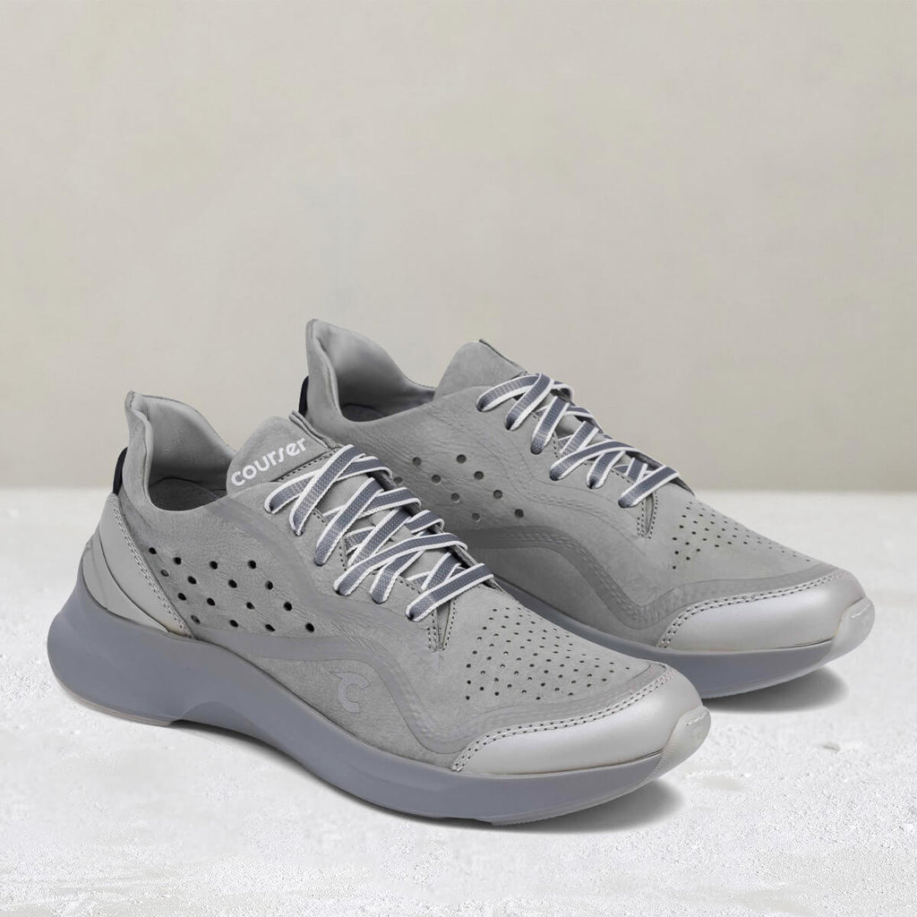Three-quarter view of Courser Uno Women's Ultimate Grey Italian-Made Luxury Sneakers