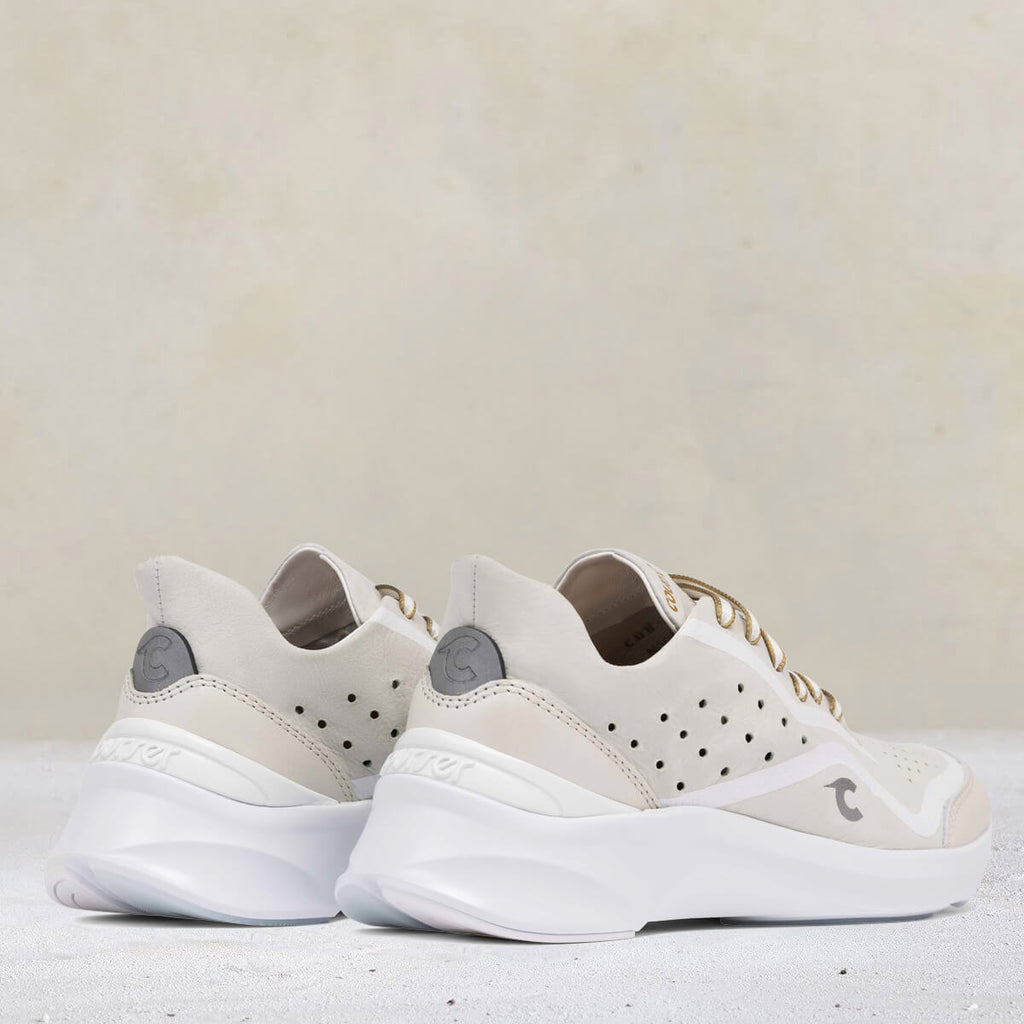 Heel view of Courser Uno Women's White Mono Italian-Made Luxury Sneakers