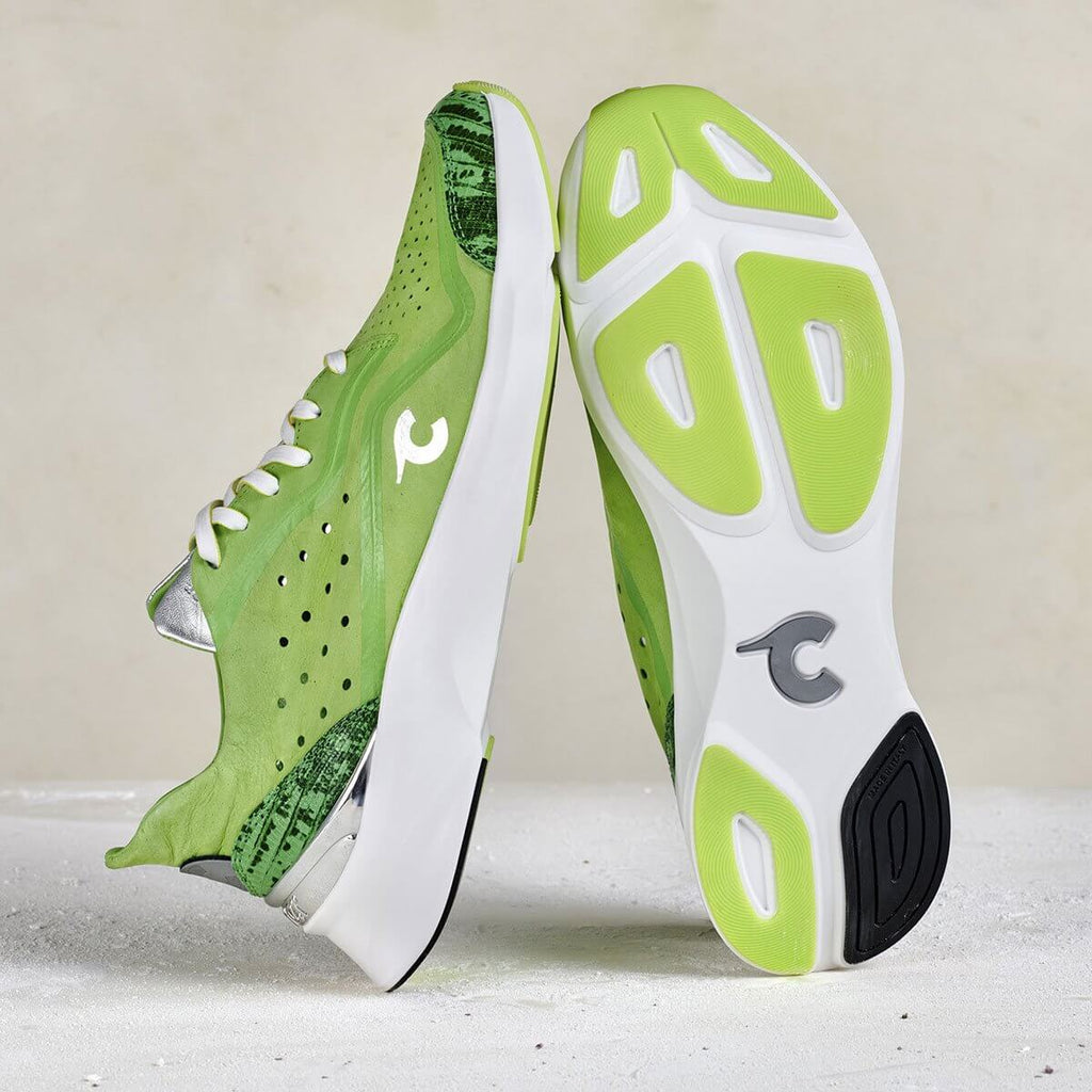 Side and bottom view of Courser Uno Men's Acid Green Luxe Italian-Made Luxury Sneaker