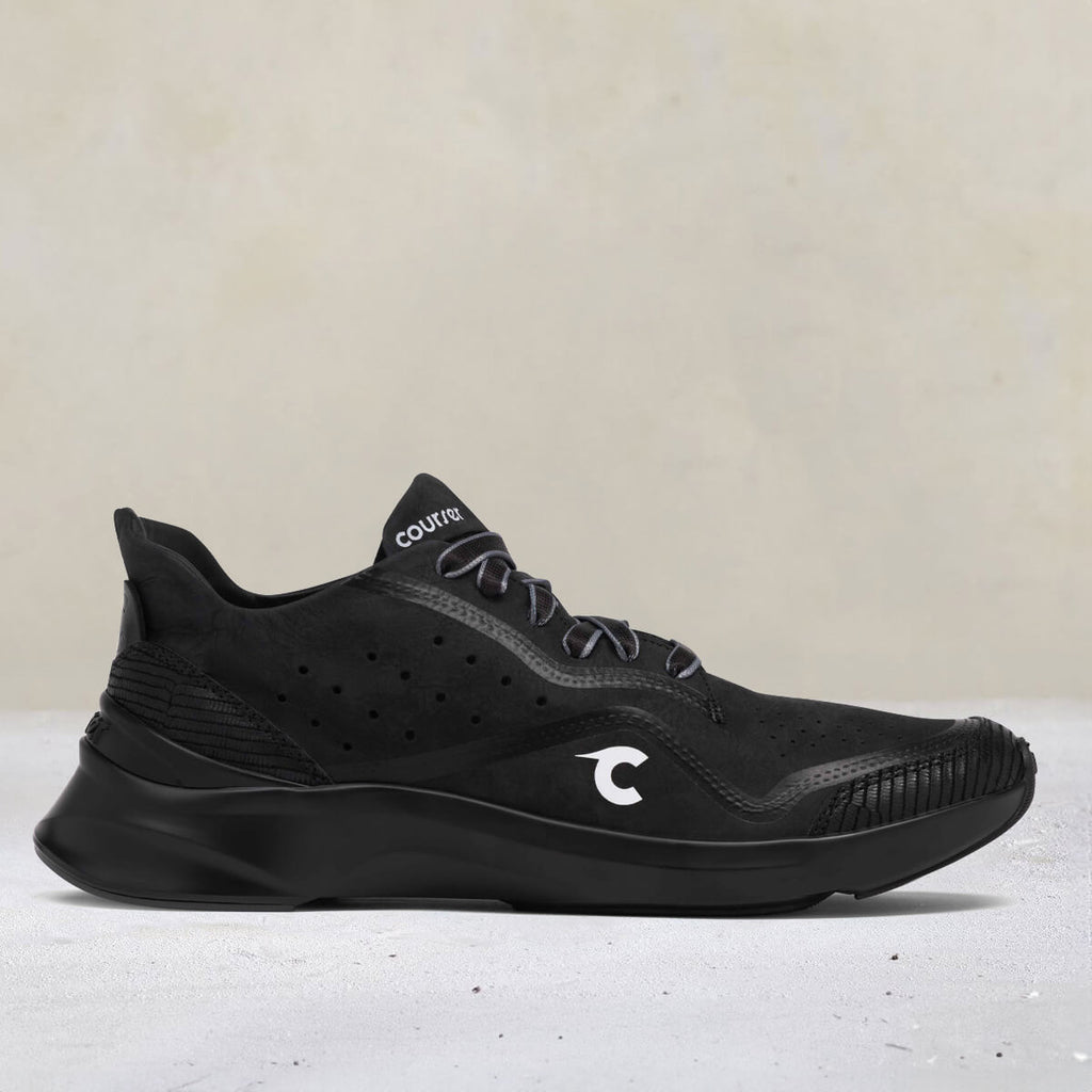 Side view of Courser Uno Men's Black Mono Italian-Made Luxury Sneakers